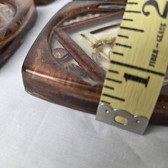 Vintage Resin & Wood Coaster Set | Botanical Inlay | Mid-Century Boho (Set of 4) - Picture 16 of 16